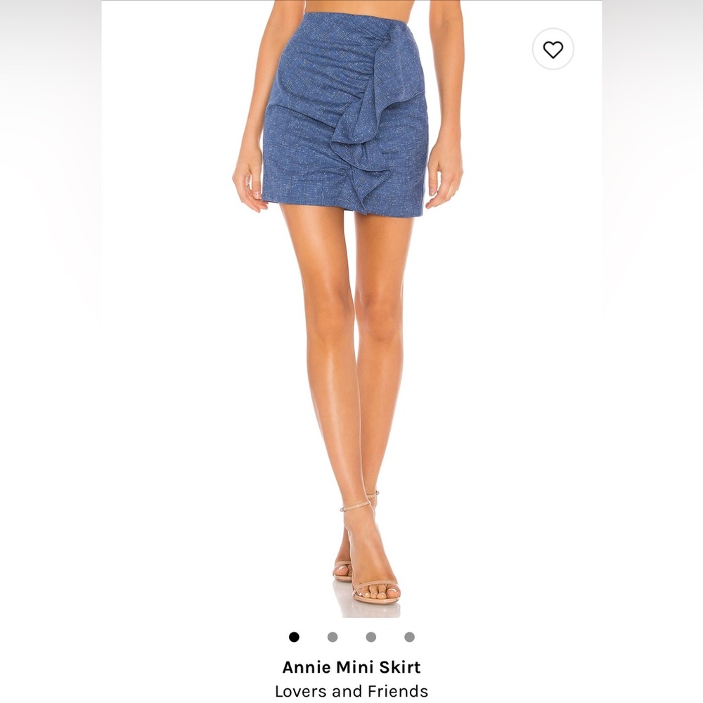 Lovers and friends rouched blue mini skirt with statement ruffle size Small